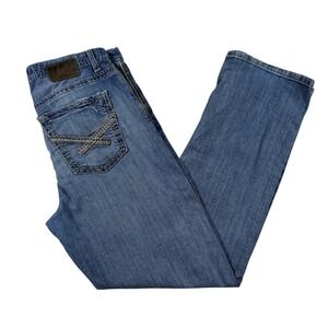 BKE Tyler Straight Mens Blue Jeans Medium Wash Embroidered Pockets 33R